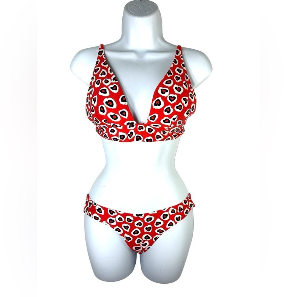 J Crew Red Heart Print Bikini Set Womens Small Petite med XS Y2K Cheeky Swim